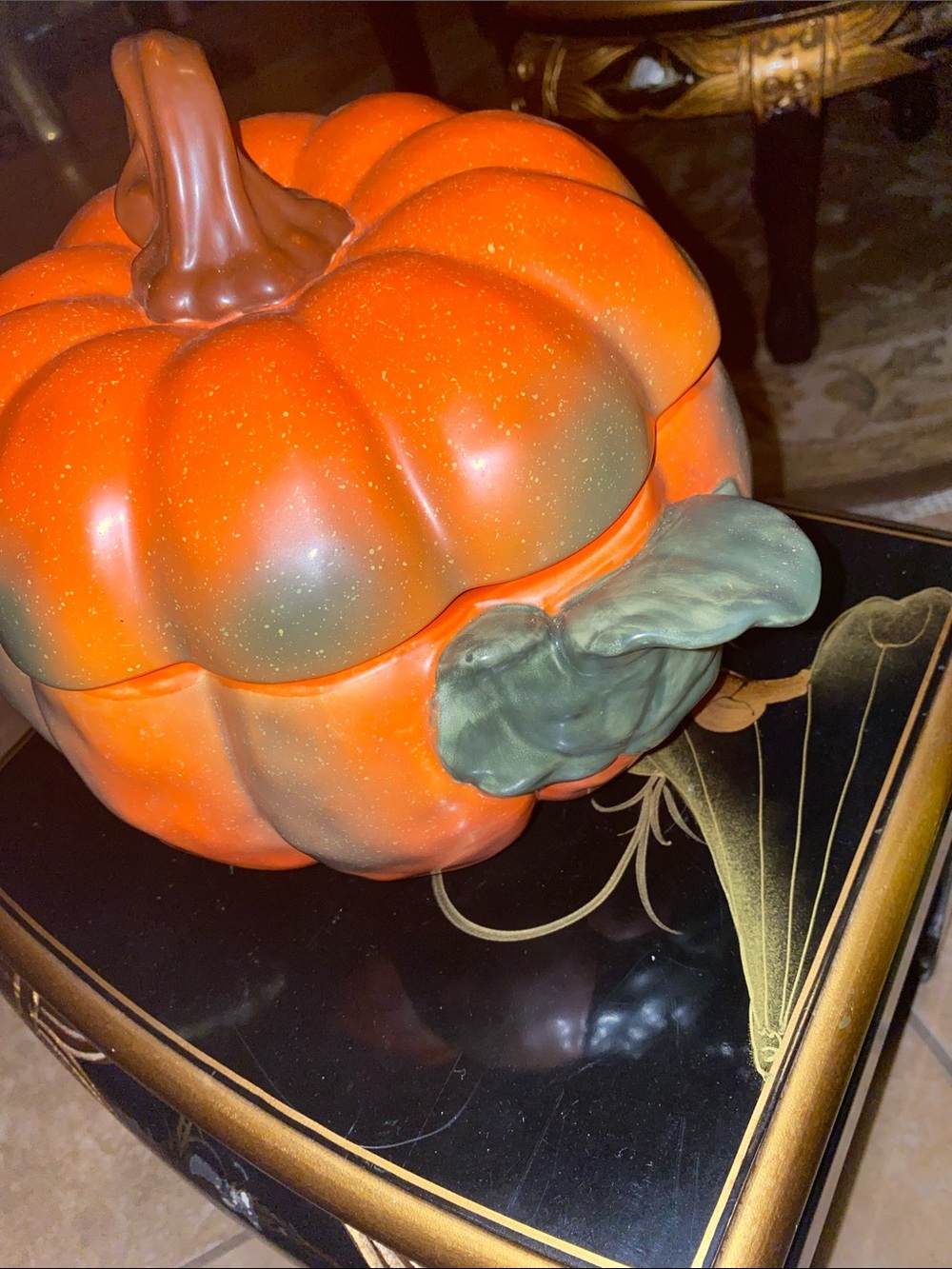 Studio Nova Ceramic Pumpkin Fall Harvest Tureen with Leaf Handle - Orange - Picture 9 of 9